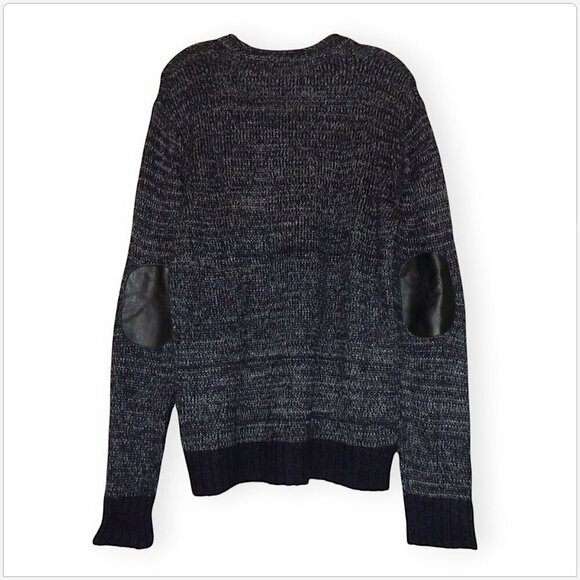 Joe's Men's Navy Marled Mohair Blend Knit Faux Leather Elbow Patch Sweater M - Picture 2 of 3